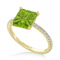Princess Peridot & Diamond Hidden Halo Engagement Ring 14k Yellow Gold (0.89ct)