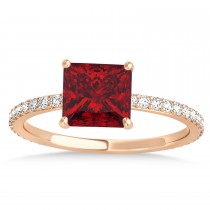 Princess Ruby & Diamond Hidden Halo Engagement Ring 14k Rose Gold (0.89ct)