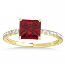 Princess Ruby & Diamond Hidden Halo Engagement Ring 14k Yellow Gold (0.89ct)