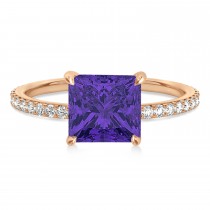 Princess Tanzanite & Diamond Hidden Halo Engagement Ring 14k Rose Gold (0.89ct)