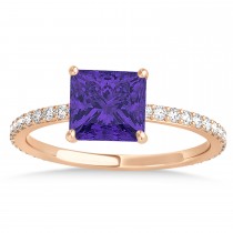 Princess Tanzanite & Diamond Hidden Halo Engagement Ring 14k Rose Gold (0.89ct)