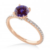 Round Alexandrite & Diamond Hidden Halo Engagement Ring 14k Rose Gold (1.68ct)