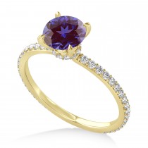 Round Alexandrite & Diamond Hidden Halo Engagement Ring 18k Yellow Gold (1.68ct)