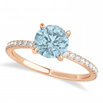 Round Aquamarine & Diamond Hidden Halo Engagement Ring 18k Rose Gold (1.68ct)