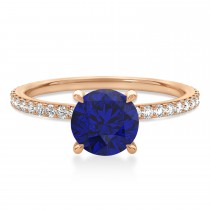 Round Blue Sapphire & Diamond Hidden Halo Engagement Ring 14k Rose Gold (1.68ct)