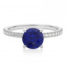 Round Blue Sapphire & Diamond Hidden Halo Engagement Ring 14k White Gold (1.68ct)
