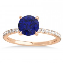 Round Blue Sapphire & Diamond Hidden Halo Engagement Ring 18k Rose Gold (1.68ct)