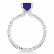 Round Blue Sapphire & Diamond Hidden Halo Engagement Ring 18k White Gold (1.68ct)