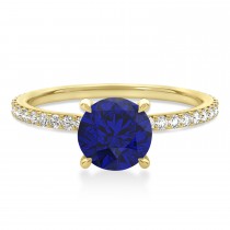 Round Blue Sapphire & Diamond Hidden Halo Engagement Ring 18k Yellow Gold (1.68ct)