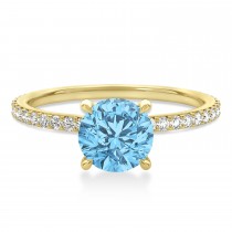Round Blue Topaz & Diamond Hidden Halo Engagement Ring 14k Yellow Gold (1.68ct)