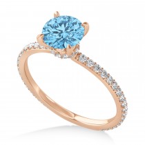 Round Blue Topaz & Diamond Hidden Halo Engagement Ring 18k Rose Gold (1.68ct)