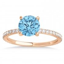 Round Blue Topaz & Diamond Hidden Halo Engagement Ring 18k Rose Gold (1.68ct)