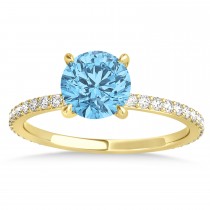 Round Blue Topaz & Diamond Hidden Halo Engagement Ring 18k Yellow Gold (1.68ct)