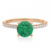Round Emerald & Diamond Hidden Halo Engagement Ring 14k Rose Gold (1.68ct)