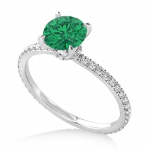 Round Emerald & Diamond Hidden Halo Engagement Ring 14k White Gold (1.68ct)