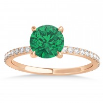 Round Emerald & Diamond Hidden Halo Engagement Ring 18k Rose Gold (1.68ct)