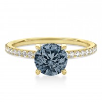 Round Gray Spinel & Diamond Hidden Halo Engagement Ring 18k Yellow Gold (1.68ct)