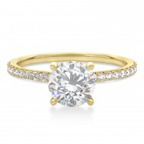 Round Moissanite & Diamond Hidden Halo Engagement Ring 18k Yellow Gold (1.68ct)