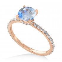 Round Moonstone & Diamond Hidden Halo Engagement Ring 14k Rose Gold (1.68ct)