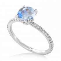 Round Moonstone & Diamond Hidden Halo Engagement Ring 14k White Gold (1.68ct)
