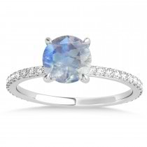 Round Moonstone & Diamond Hidden Halo Engagement Ring 18k White Gold (1.68ct)