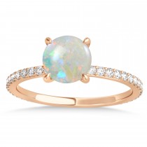 Round Opal & Diamond Hidden Halo Engagement Ring 14k Rose Gold (1.68ct)