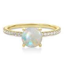 Round Opal & Diamond Hidden Halo Engagement Ring 14k Yellow Gold (1.68ct)