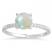 Round Opal & Diamond Hidden Halo Engagement Ring 18k White Gold (1.68ct)