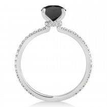 Round Onyx & Diamond Hidden Halo Engagement Ring 14k White Gold (1.68ct)