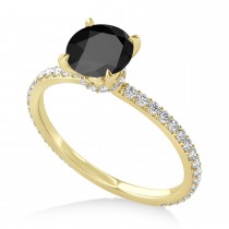 Round Onyx & Diamond Hidden Halo Engagement Ring 18k Yellow Gold (1.68ct)