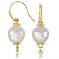 South Sea Cultured Pearl Drop Earrings Granulated Gold 14K Yellow (11mm)