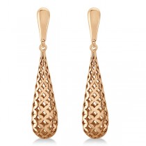 Pierced Style Teardrop Dangle Earrings in Plain Metal 14k Rose Gold