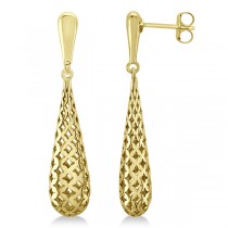Pierced Style Teardrop Dangle Earrings in Plain Metal 14k Yellow Gold