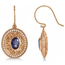 Diamond Accented Iolite Drop Earrings in 14k Rose Gold (1.33ct)