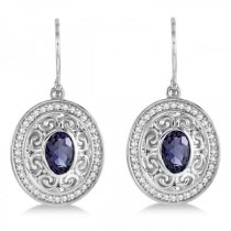 Diamond Accented Iolite Drop Earrings in 14k White Gold (1.33ct)
