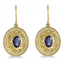 Diamond Accented Iolite Drop Earrings in 14k Yellow Gold (1.33ct)