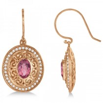 Diamond & Pink Tourmaline Drop Earrings 14k Rose Gold (1.33ct)