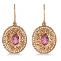 Diamond & Pink Tourmaline Drop Earrings 14k Rose Gold (1.33ct)