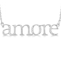 Amore Diamond Pendant Necklace in 14k White Gold (0.08ct)