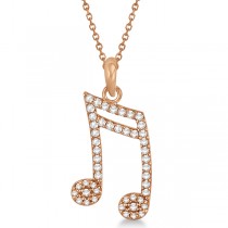 Sixteenth Music Note Pendant Diamond Necklace 14k Rose Gold 0.20ct