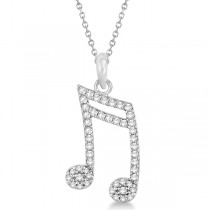 Sixteenth Music Note Pendant Diamond Necklace 14k White Gold 0.20ct