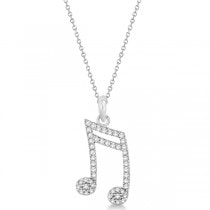 Sixteenth Music Note Pendant Diamond Necklace 14k White Gold 0.20ct