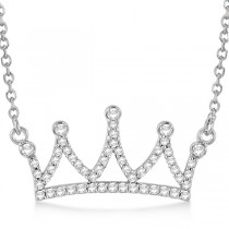 Ladies Diamond Accented Crown Pendant Necklace 14k White Gold 0.20ct