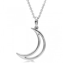 Crescent Moon Pendant Necklace in Solid 14k White Gold