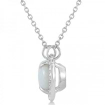 Halo Diamond & Oval Opal Pendant Necklace 14k White Gold (2.25ct)