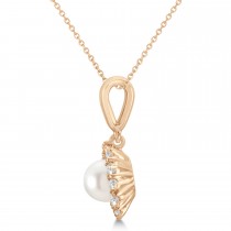 Pearl & Oyster Halo Pendant With Diamonds 14k Rose Gold (5.5-6.0mm)