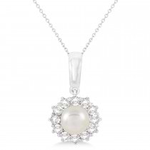 Pearl & Oyster Halo Pendant With Diamonds 14k White Gold (5.5-6.0mm)
