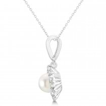 Pearl & Oyster Halo Pendant With Diamonds 14k White Gold (5.5-6.0mm)