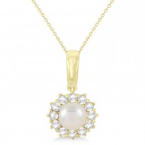 Pearl & Oyster Halo Pendant With Diamonds 14k Yellow Gold (5.5-6.0mm)