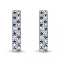 Diamond & Blue Sapphire Hoop Earrings in 14k White Gold (0.75ct)